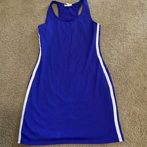 blue dress with no sleeves
